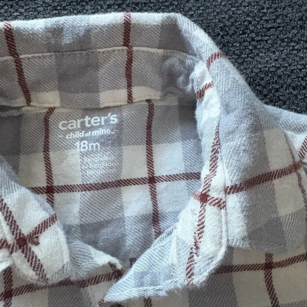 Carter's Gray and Brown Plaid Flannel Button-Down Shirt 18mo
